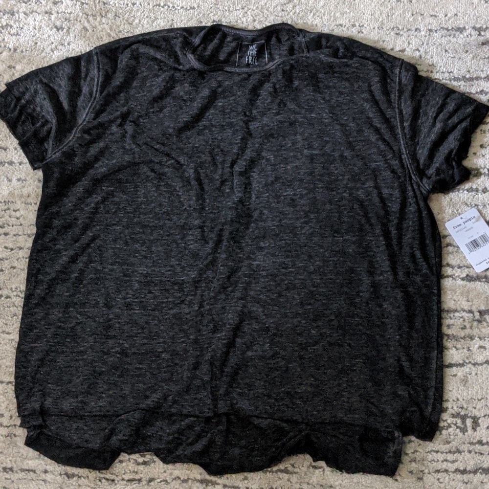 Free People Grey Raw Hem Tee